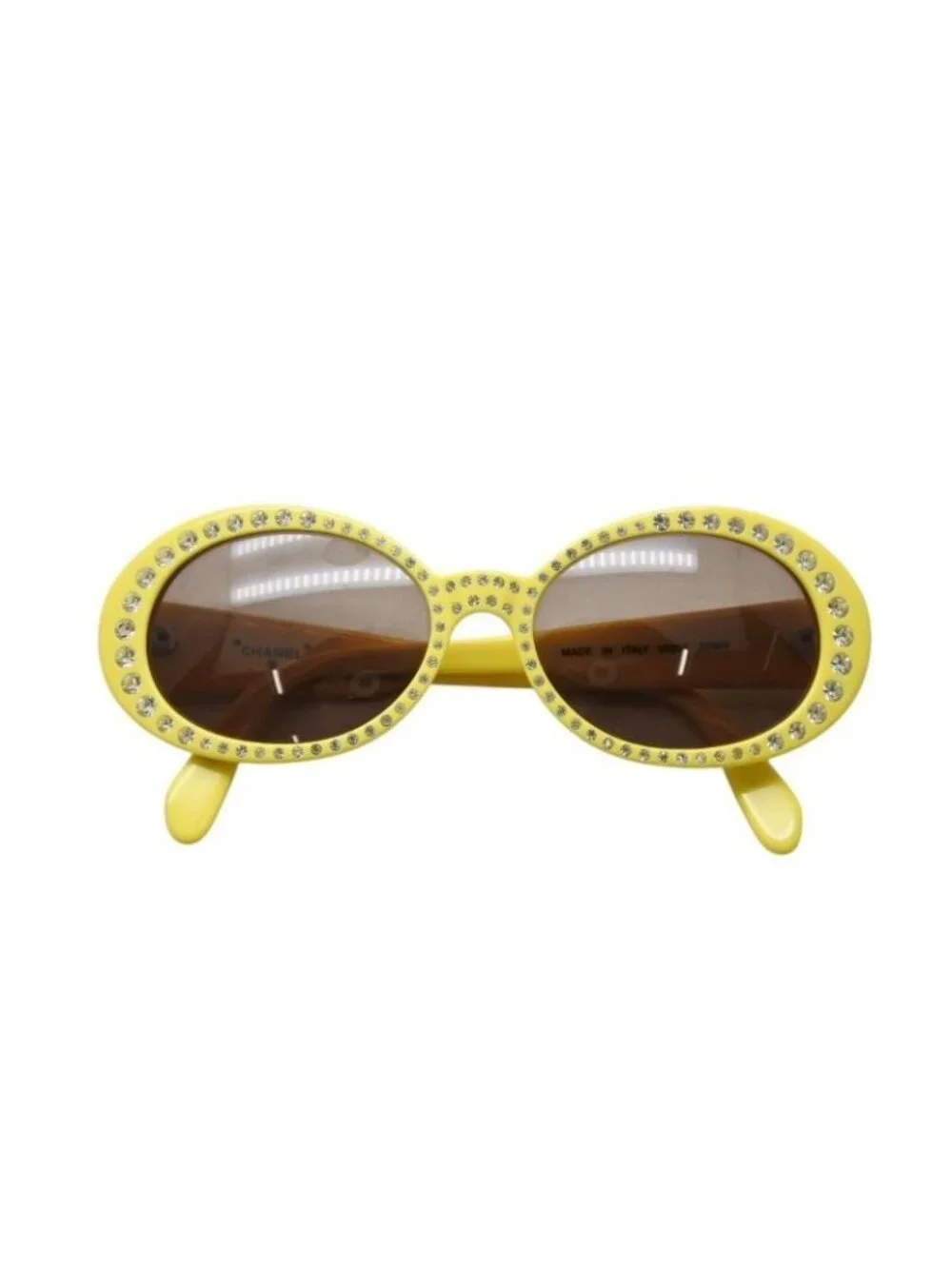 Chanel Oval Sunglasses Eyewear CC Logo Rhinestone Yellow